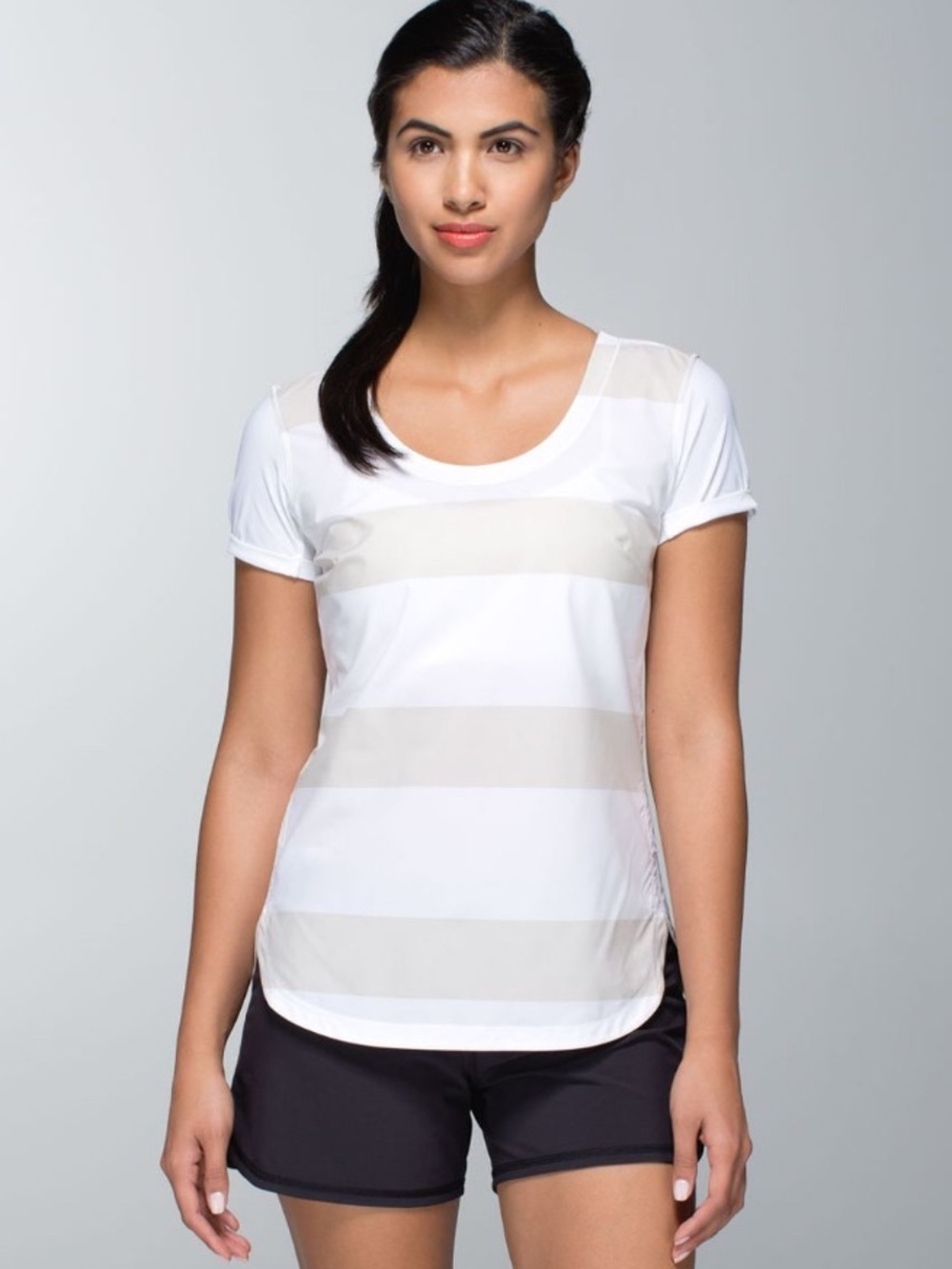 Lululemon Lightened Up Short Sleeve
Stroll Stripe Printed Cashew White